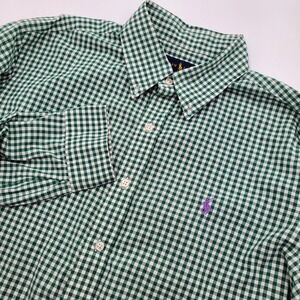 Ralph Lauren Mens Classic Fit Gingham Button Down Shirt Green White XL L/s